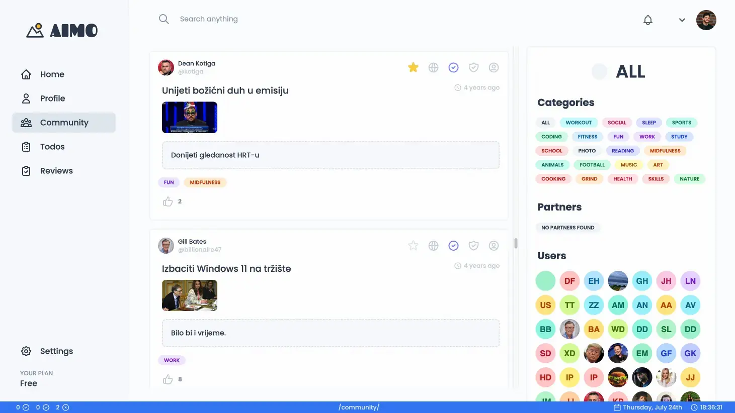 Community Page with the Latest Tasks
